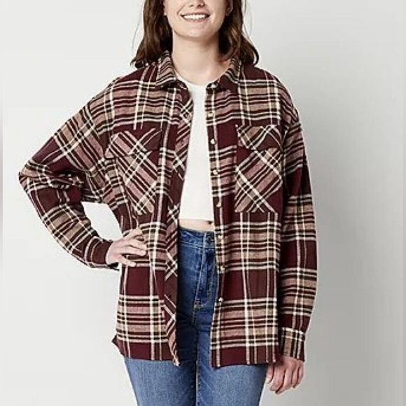 Arizona Juniors Womens Long Sleeve Adaptive Oversized Button-Down Shirt - Picture 4 of 5